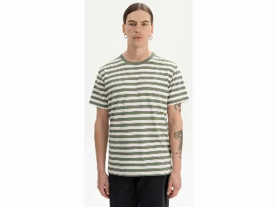 MELA MELA Bio-Herren-T-Shirt SADHIL mit Feinripp-Rundhalsausschnitt, thymian gestreift,