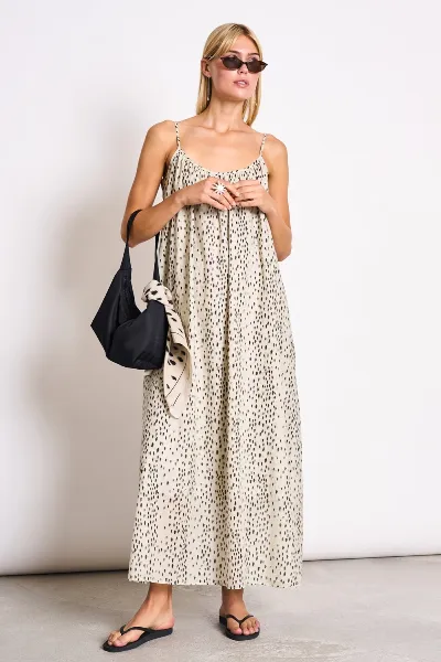 JAN N JUNE JAN 'N JUNE Damen vegan Maxikleid Spaghetti Tova Dalmatiner Dots