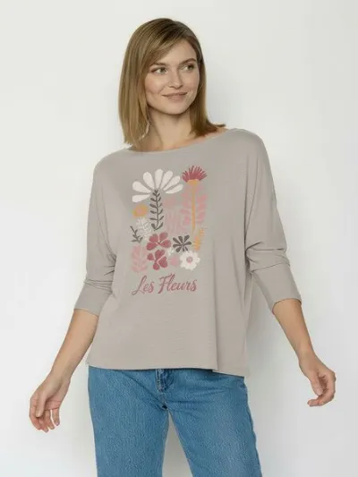 GreenBomb GREENBOMB Les Fleurs Simper - Gemütliches Longsleeve aus Viskose (LENZING ECOVERO) Mix / hochwertiger Print / Fair & Vegan