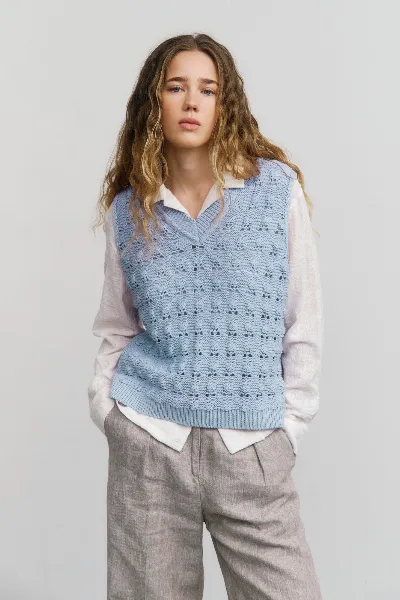 Rotholz Rotholz Damen vegan Strickweste Wide Soft Blue