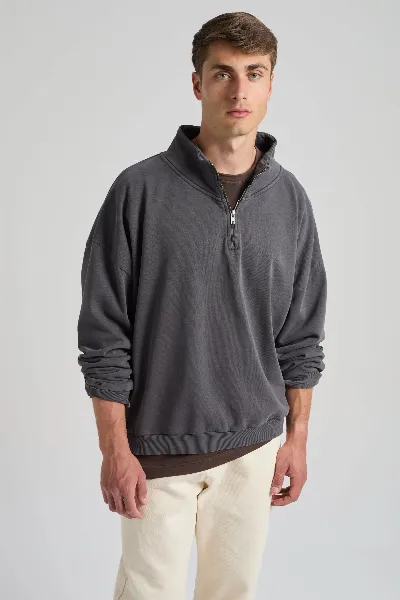 Trendsplant Trendsplant Herren vegan Sweatshirt Axis Super Heavy Quarter Zip In â€žforged Iron Greyâ€œ