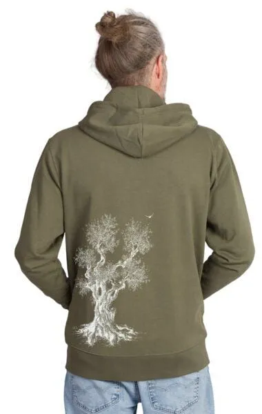 Life-Tree Life-Tree Zipper aus Biobaumwolle Unisex Olive Tree in Khaki