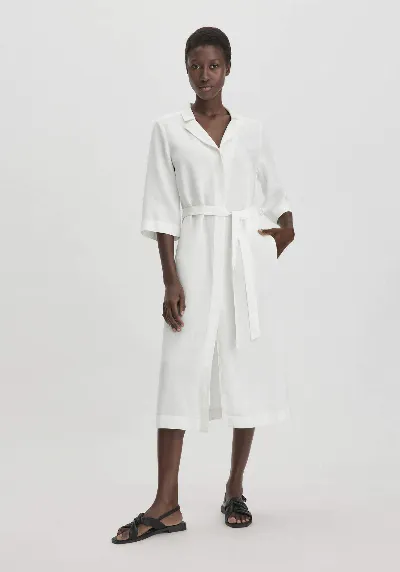 hessnatur hessnatur Damen Kleid Midi Relaxed aus TENCEL Lyocell mit Leinen - weiß