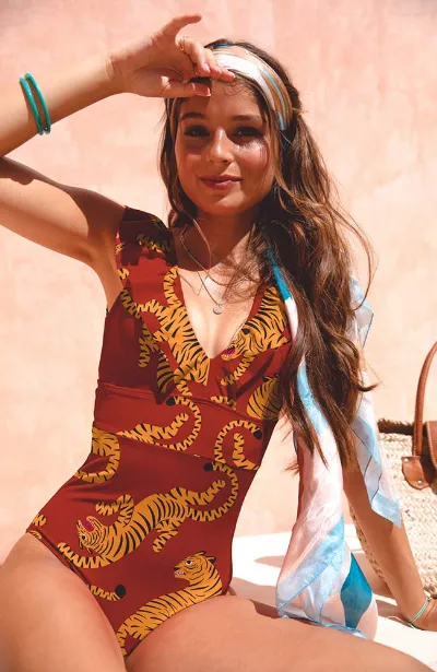 Averie Averie Damen vegan Badeanzug Andra Rot Tiger
