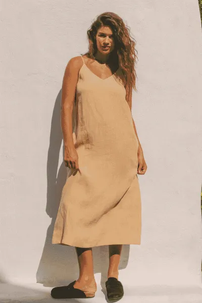 AmourLinen AmourLinen Damen vegan Kleid Jakarta Senf