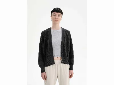 MELA MELA Bio-Damen-Rippstrick-Cardigan 'BHUMA' mit Raglan-Ärmel, schwarz,