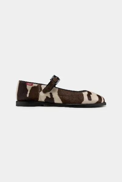 Zèta ZÃ¨ta Damen vegan Flats Gaia Cow Print WeiÃŸ/Braun