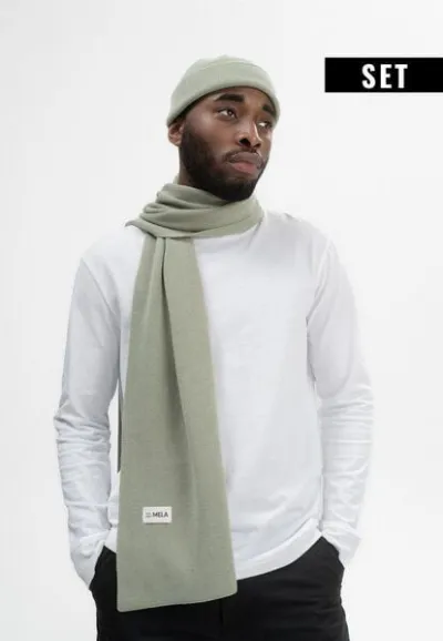 MELA MELA Bundle Feinstrick Mütze kurz LESH + Jacquard Schal ASMEE
