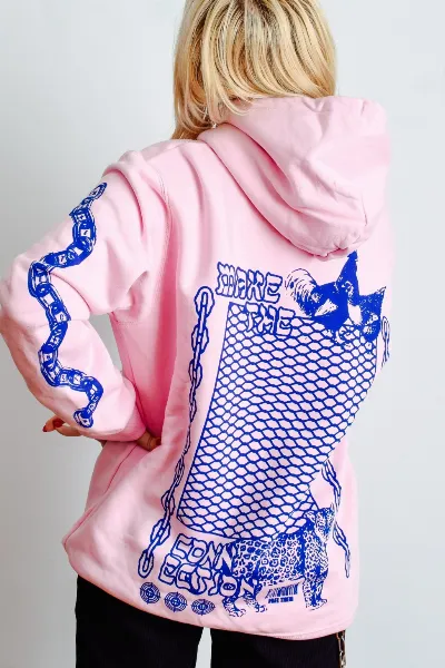 Plant Faced Clothing Plant Faced Clothing Damen vegan Make The Connection Hoodie - Roze X Blauw