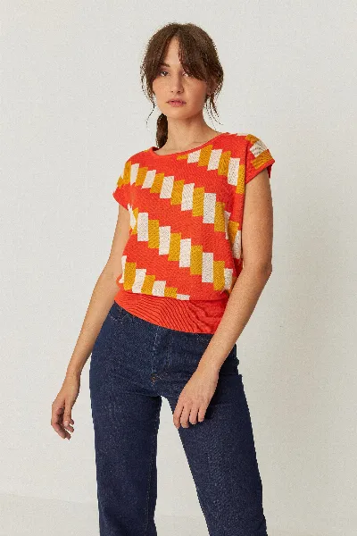SKFK SKFK Damen vegan T-Shirt Intza Mehrfarbig Rot/Gelb