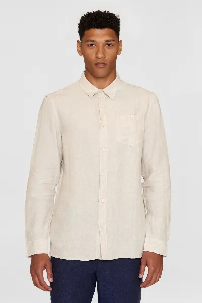 KnowledgeCotton Apparel KnowledgeCotton Apparel Herren vegan Hemd Custom Fit Light Feather Gray