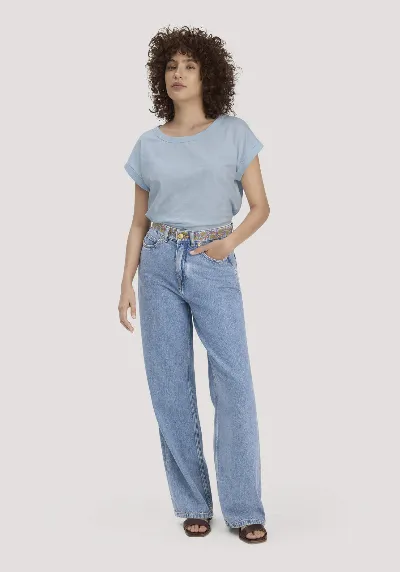 hessnatur hessnatur Damen Jeans ALVA Wide Leg Embroidery aus Bio-Baumwolle mit TENCEL™ Lyocell - blau