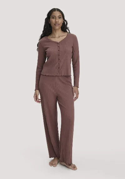 hessnatur hessnatur Damen Pointelle Schlafhose PURE COTTON aus Bio-Baumwolle - braun