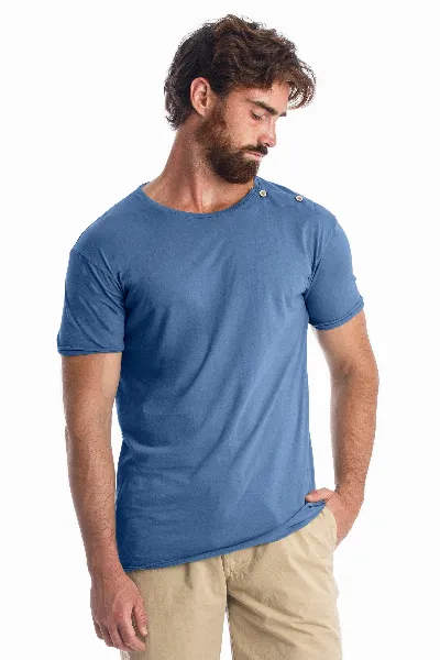 RAVENS VIEW IBIZA RAVENS VIEW IBIZA Herren vegan Tee Egan Knopf Indigoblau