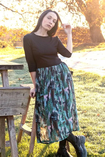 Widda Widda Damen vegan Kleid Mixi Schwarz/Wasserfarbener Druck