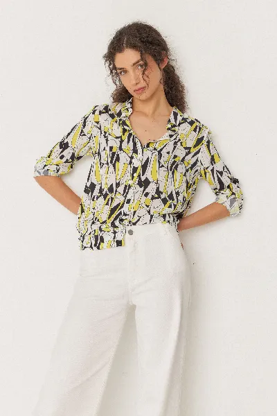 SKFK SKFK Damen vegan Shirt Asune Mehrfarbig Gelb/