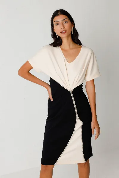 SKFK SKFK Damen vegan Kleid Susane Beige/Schwarz