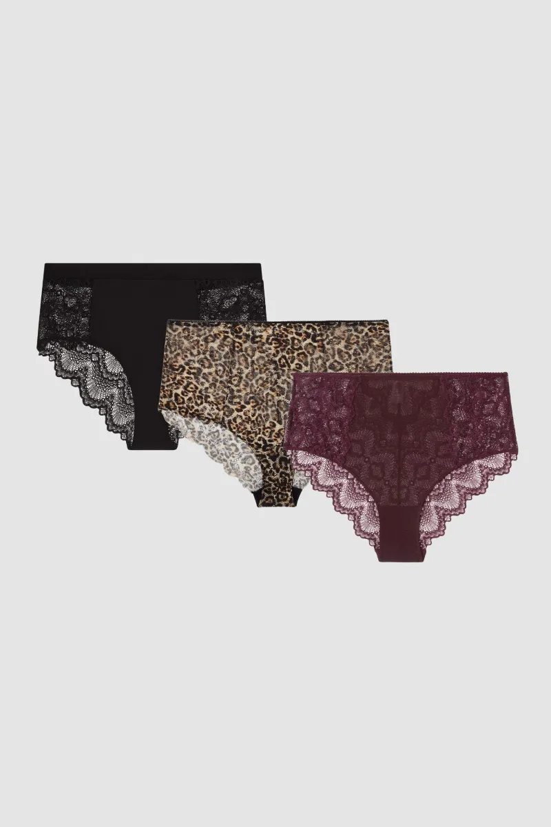 Understatement Understatement Damen vegan Multipack 3x Slips Spitze Highwaist Multicolor