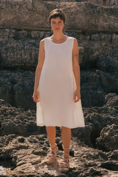 AmourLinen AmourLinen Damen vegan Kleid Norah White