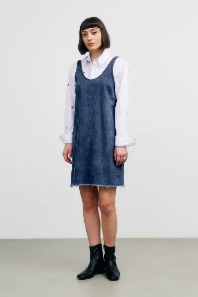 Rotholz Rotholz Damen vegan Kurzes Kleid Washed Denim
