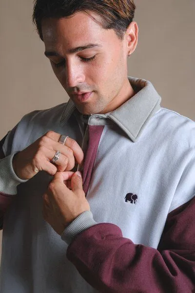 Trendsplant Trendsplant Color Block Oversized Polo Sweatshirt Steel Haze