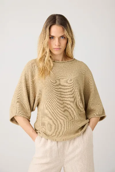 KnowledgeCotton Apparel KnowledgeCotton Apparel Damen vegan Strickoberteil Fledermausärmel Twill