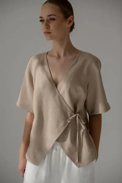 Amber Linen Amber Linen Damen vegan Wickeloberteil Aria Pale Sand