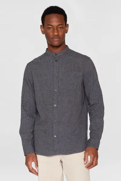 KnowledgeCotton Apparel KnowledgeCotton Apparel Herren vegan Hemd Stehkragen Regular Melange