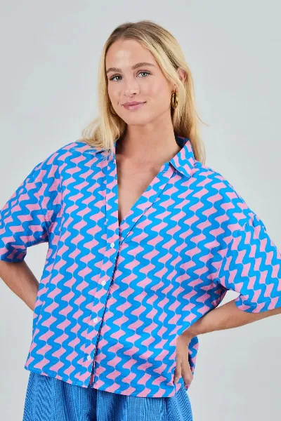 Brava Fabrics Bluse Gum Oversize Cropped Blau