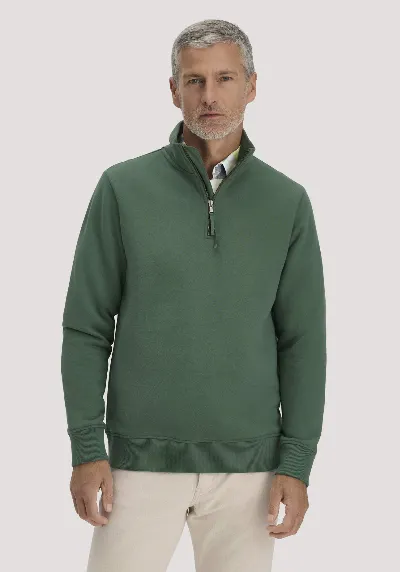 hessnatur hessnatur Herren Sweat Troyer Regular BETTER RECYCLING aus Bio-Baumwolle - grün