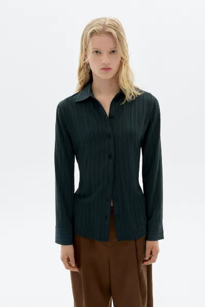 thinking mu Thinking MU Damen vegan Bluse Katha Grün Gestreift