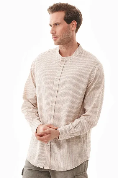 ORGANICATION ORGANICATION Herren vegan Hemd Mit Streifen Sand Ecru