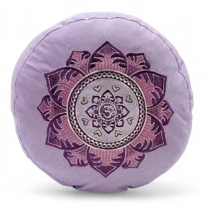 BAGHI BAGHI Meditationskissen Rund pastellige Farben Om Bestickung - Sitzhöhe 15cm Bio-Baumwolle kbA