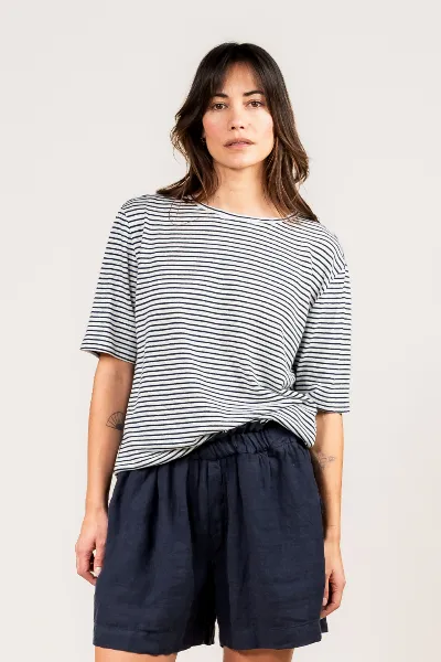 Kuyichi Kuyichi Damen vegan T-Shirt Olivia Gestreift Mitternachtsblau