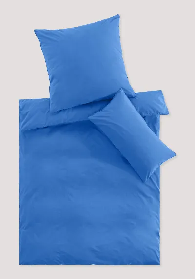 hessnatur hessnatur Perkal Bettwäsche-Set aus Bio-Baumwolle - blau - Größe 200x200 / 2x40x80 cm