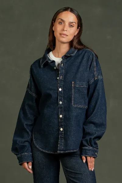 Kuyichi Kuyichi Damen vegan Shirt Mae Dark Rinse