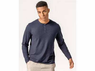 Living Crafts Living Crafts Bio-Herren-Langarm-Henley-Shirt THOMME, deep sea,