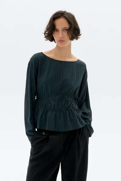 thinking mu Thinking MU Damen vegan Bluse Devin Gestreift Grün