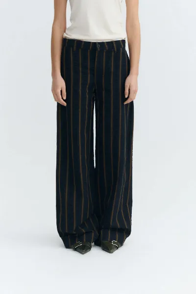 thinking mu Thinking MU Damen vegan Hose Straight Seersucker Serena Gestreift Navy