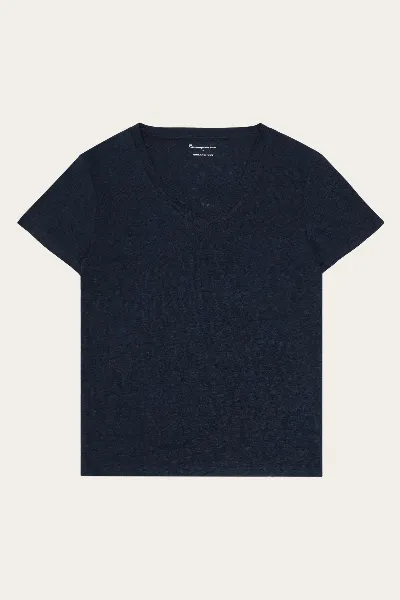 KnowledgeCotton Apparel KnowledgeCotton Apparel Damen vegan T-Shirt Leinen V-Ausschnitt Total Eclipse