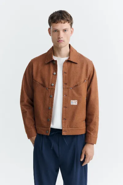 thinking mu Thinking MU Herren vegan Jacke Cannon Aus Denim Naturfarben Braun Gefärbt