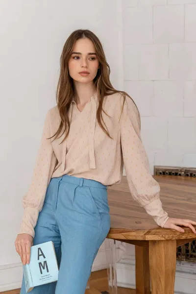 WiDDA WiDDA Damen vegan Bluse Banda Beige/Gold