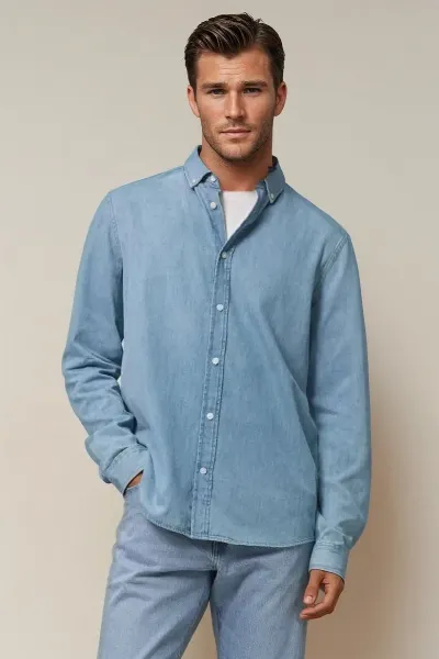 TORLAND TORLAND Herren vegan Hemd Unisex Denim Dennis Light Wash