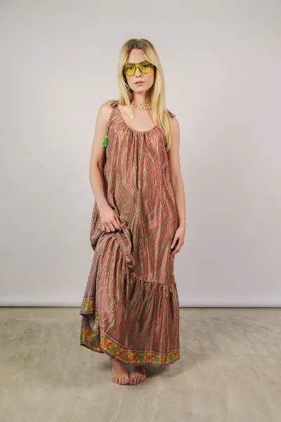 el.résidu el.résidu Damen vegan Kleid Myra Grün/Rot
