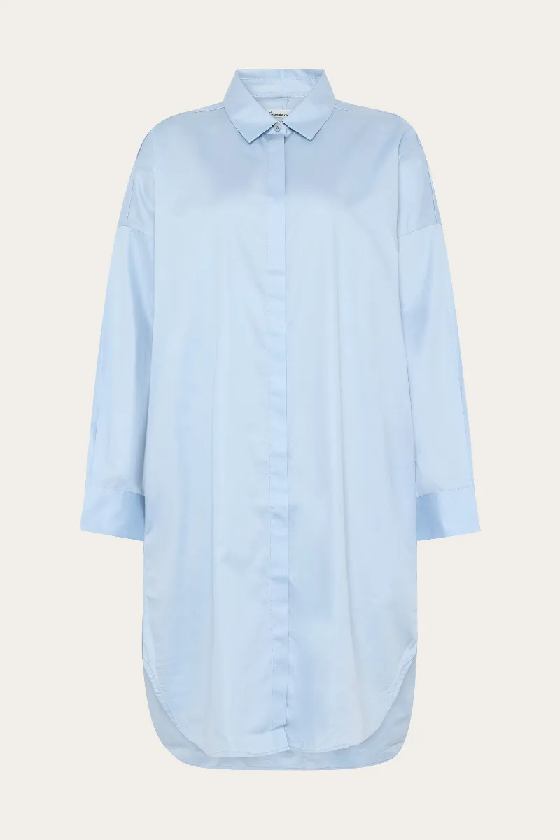KnowledgeCotton Apparel KnowledgeCotton Apparel Damen vegan Kleid Satin Shirt Skyway Blau
