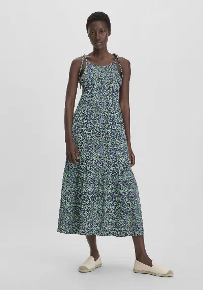 hessnatur hessnatur Damen Print Jersey Kleid Midi Relaxed aus Bio-Baumwolle - grün