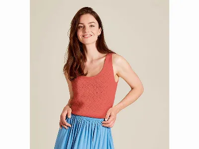 tranquillo tranquillo Bio-Damen-Strick-Top mit Ajour-Spitze, coral,