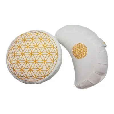 BAGHI BAGHI Bio Meditationskissen Blume-des Lebens Bestickung weiß/ gold