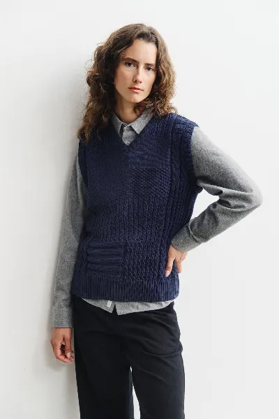 Rotholz Rotholz Damen vegan Gestrickte Weste Im Patchwork-Stil, Dunkel