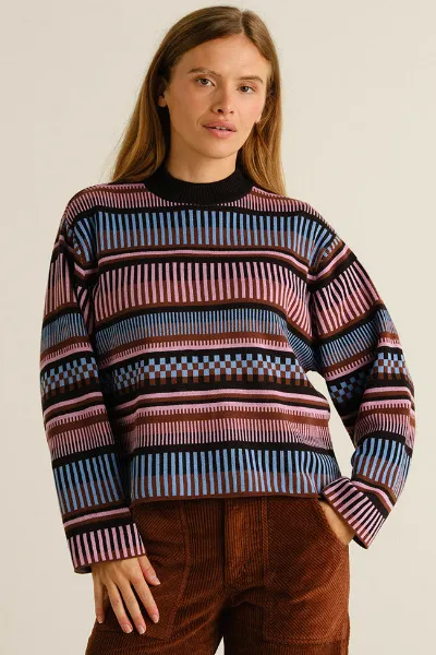 Dedicated DEDICATED Damen vegan Pullover Limhamn Mit Gestrichelten Streifen â€“ Rosa/Blau/Braun